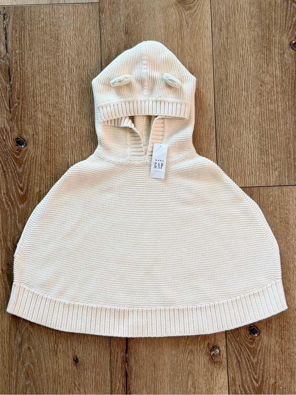 NWT Baby Gap Cream Knit Bear Ear Hooded Poncho Cape Sweater - Size 4 Years